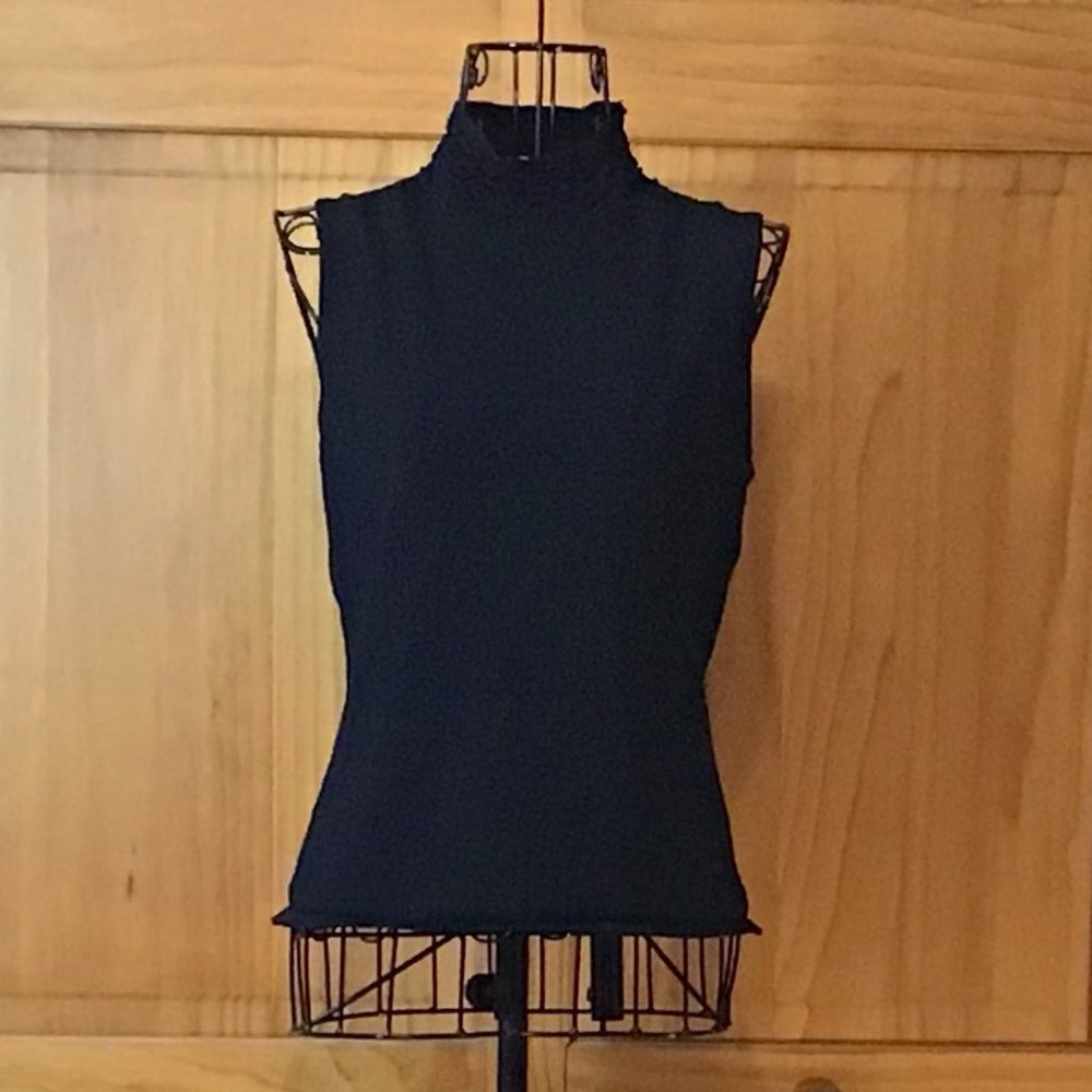 Black Turtleneck Sleeveless Blouse